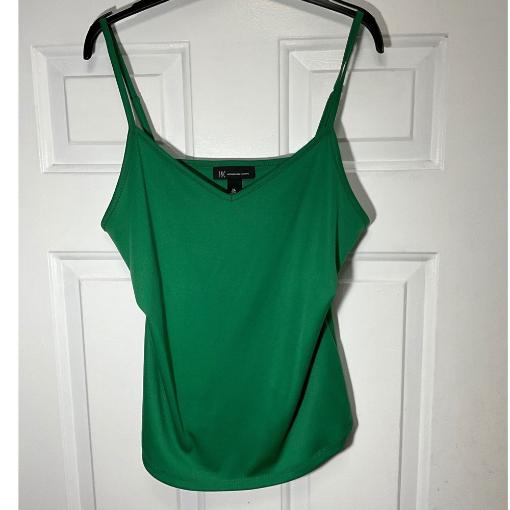 INC International Concepts Green V-Neck Camisole Top XL Adjustable Straps